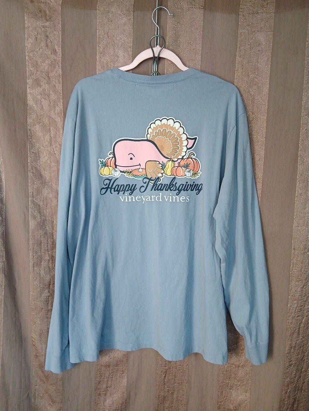 💎 Vineyard Vines Unisex Light Blue Long-Sleeve Thanksgiving Whale Tee